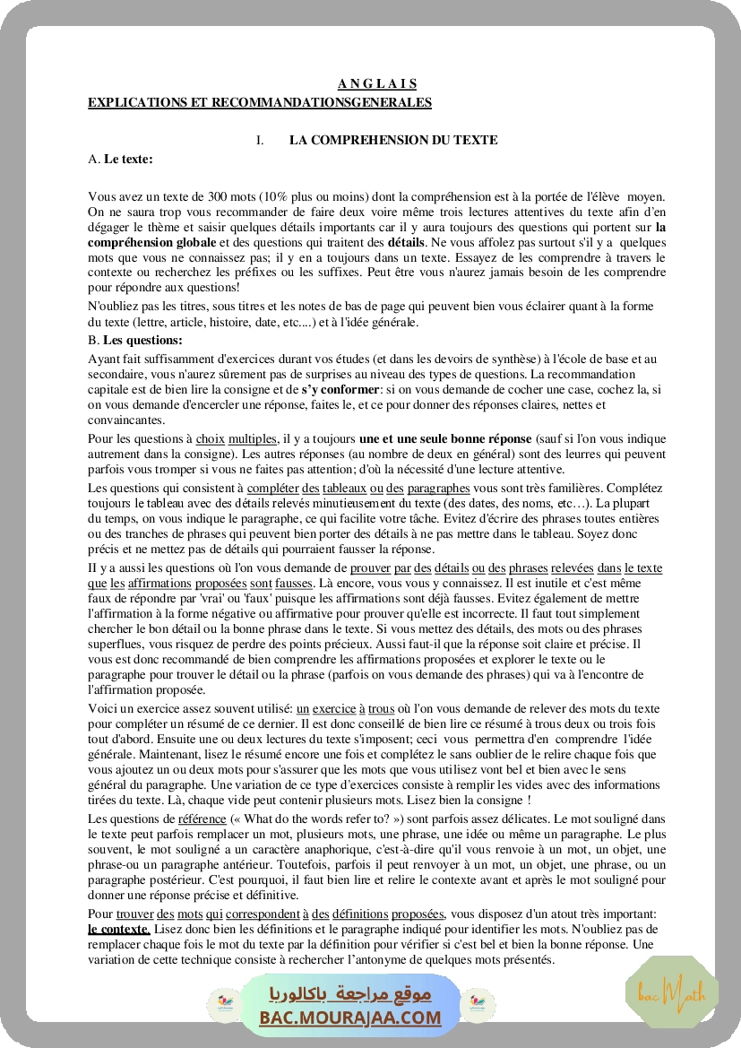 Corrigé principale anglais Bac 2016 – Section math